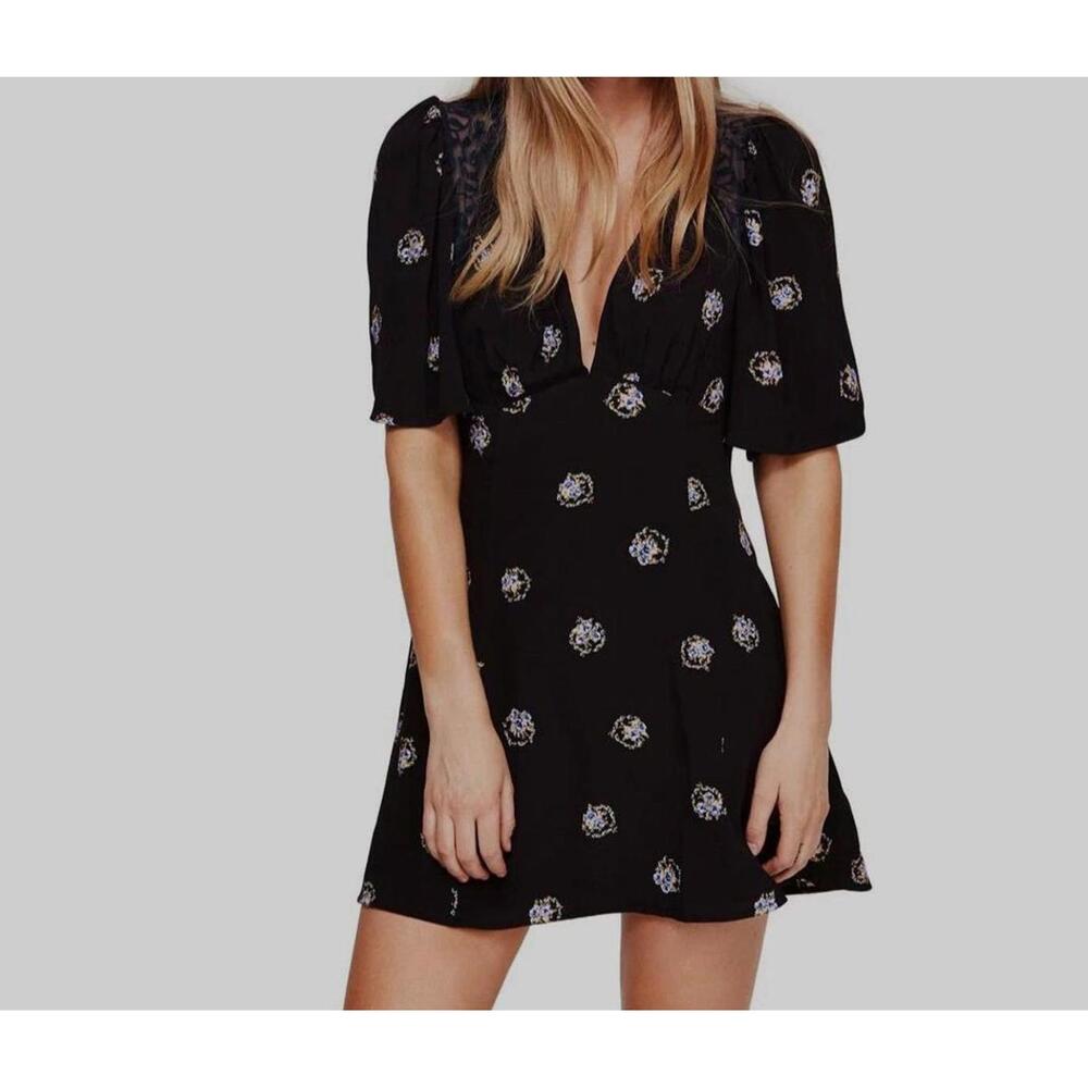 Free People Mockingbird Embroidered Mini‎ Dress Black Combo Size 2 NWT